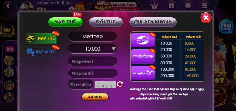 68gamebai reviews Các bước nạp thẻ Hu56 Fun nhanh chóng
